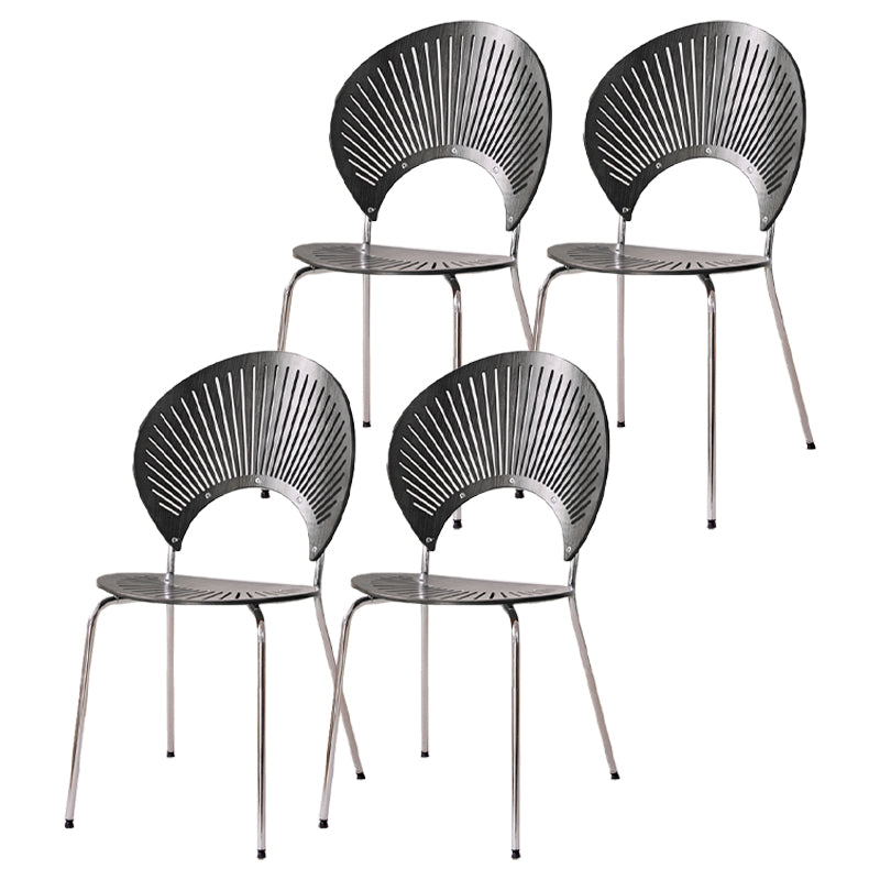 Contemporary Metal Kitchen and Dining Room Chair Open Back Dining Side Chair Black 4 Piece Set Silver Clearhalo 'Dining Chairs' 'Dining Tables & Seating' 'dining_chair' 'furn' 'furn_dining_chair' 'Furniture' 'furniture_dining_chair' 'Kitchen & Dining Furniture' 4831792