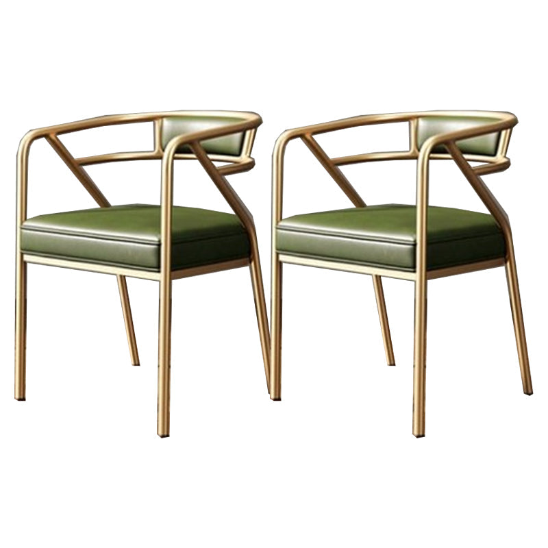 Glam Metal Arm Chair Open Back Dining Side Chair with Upholstered 21.6"x22.8"x29.5" Green Gold 2 Piece Set Clearhalo 'Dining Chairs' 'Dining Tables & Seating' 'dining_chair' 'furn' 'furn_dining_chair' 'Furniture' 'furniture_dining_chair' 'Kitchen & Dining Furniture' 4831941