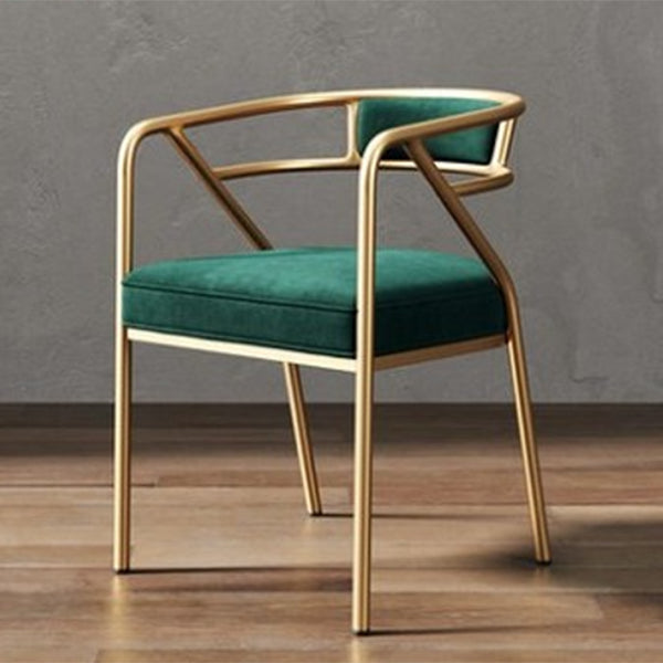 Glam Metal Arm Chair Open Back Dining Side Chair with Upholstered 21.6"x22.8"x29.5" Green 1 Piece Clearhalo 'Dining Chairs' 'Dining Tables & Seating' 'dining_chair' 'furn' 'furn_dining_chair' 'Furniture' 'furniture_dining_chair' 'Kitchen & Dining Furniture' 4831951