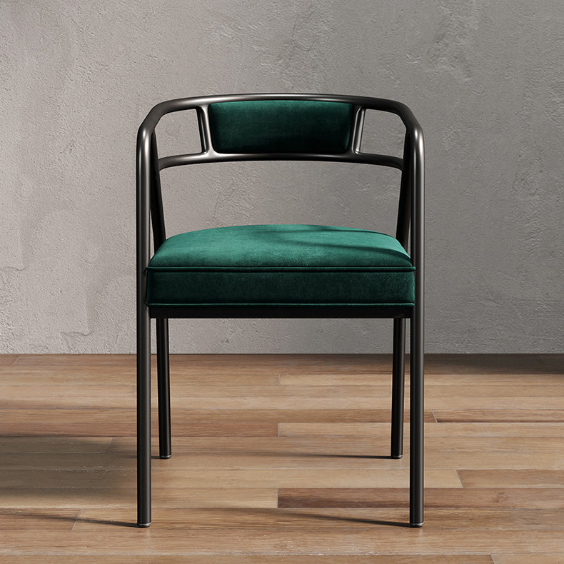 Glam Metal Arm Chair Open Back Dining Side Chair with Upholstered 21.6"x22.8"x29.5" Blackish Green 1 Piece Clearhalo 'Dining Chairs' 'Dining Tables & Seating' 'dining_chair' 'furn' 'furn_dining_chair' 'Furniture' 'furniture_dining_chair' 'Kitchen & Dining Furniture' 4831956