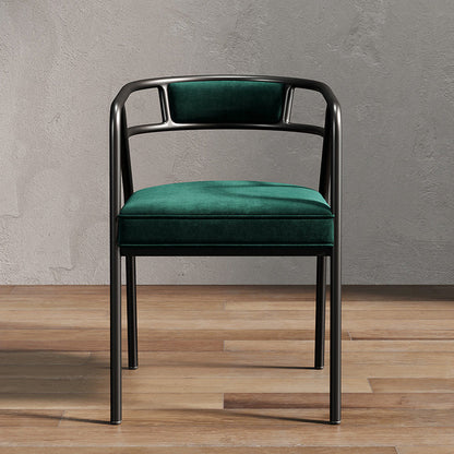 Glam Metal Arm Chair Open Back Dining Side Chair with Upholstered 21.6"x22.8"x29.5" Blackish Green 1 Piece Clearhalo 'Dining Chairs' 'Dining Tables & Seating' 'dining_chair' 'furn' 'furn_dining_chair' 'Furniture' 'furniture_dining_chair' 'Kitchen & Dining Furniture' 4831956