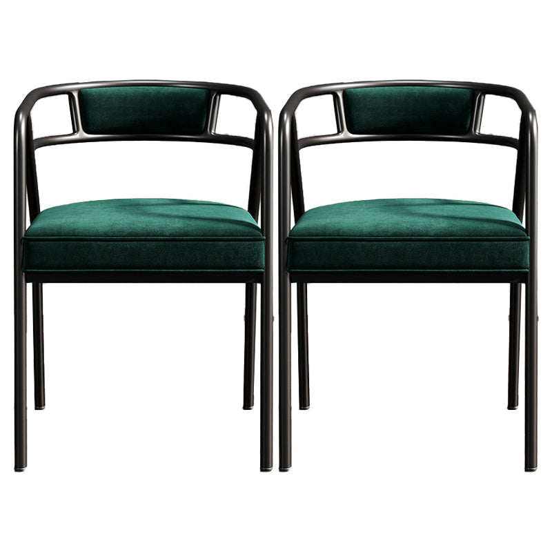Glam Metal Arm Chair Open Back Dining Side Chair with Upholstered 21.6"x22.8"x29.5" Blackish Green 2 Piece Set Clearhalo 'Dining Chairs' 'Dining Tables & Seating' 'dining_chair' 'furn' 'furn_dining_chair' 'Furniture' 'furniture_dining_chair' 'Kitchen & Dining Furniture' 4831957