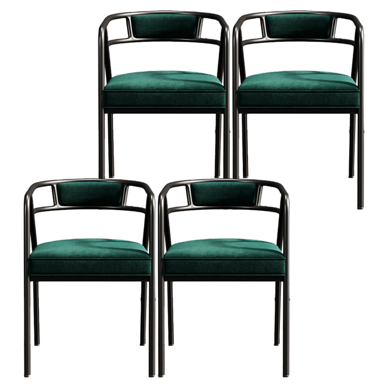 Glam Metal Arm Chair Open Back Dining Side Chair with Upholstered 21.6"x22.8"x29.5" Blackish Green 4 Piece Set Clearhalo 'Dining Chairs' 'Dining Tables & Seating' 'dining_chair' 'furn' 'furn_dining_chair' 'Furniture' 'furniture_dining_chair' 'Kitchen & Dining Furniture' 4831958