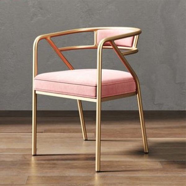 Glam Metal Arm Chair Open Back Dining Side Chair with Upholstered 21.6"x22.8"x29.5" Pink Gold 1 Piece Clearhalo 'Dining Chairs' 'Dining Tables & Seating' 'dining_chair' 'furn' 'furn_dining_chair' 'Furniture' 'furniture_dining_chair' 'Kitchen & Dining Furniture' 4831965