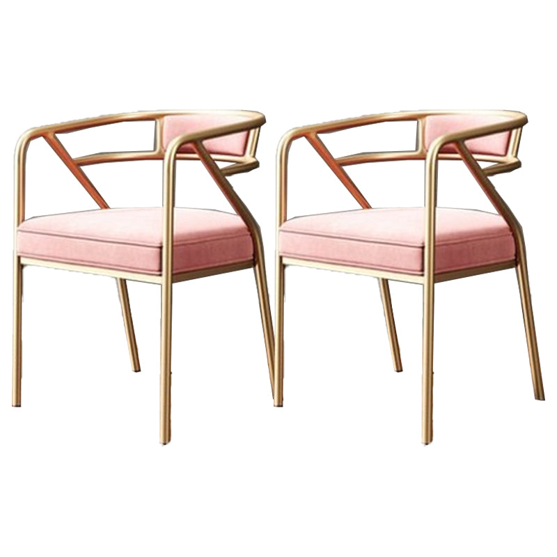 Glam Metal Arm Chair Open Back Dining Side Chair with Upholstered 21.6"x22.8"x29.5" Pink Gold 2 Piece Set Clearhalo 'Dining Chairs' 'Dining Tables & Seating' 'dining_chair' 'furn' 'furn_dining_chair' 'Furniture' 'furniture_dining_chair' 'Kitchen & Dining Furniture' 4831966