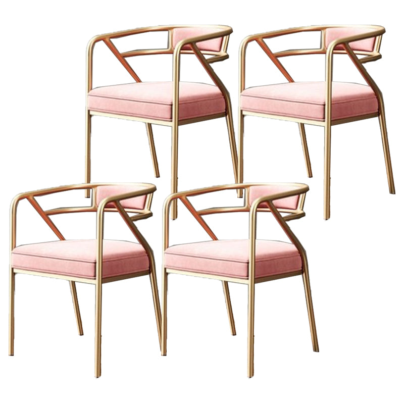 Glam Metal Arm Chair Open Back Dining Side Chair with Upholstered 21.6"x22.8"x29.5" Pink Gold 4 Piece Set Clearhalo 'Dining Chairs' 'Dining Tables & Seating' 'dining_chair' 'furn' 'furn_dining_chair' 'Furniture' 'furniture_dining_chair' 'Kitchen & Dining Furniture' 4831967