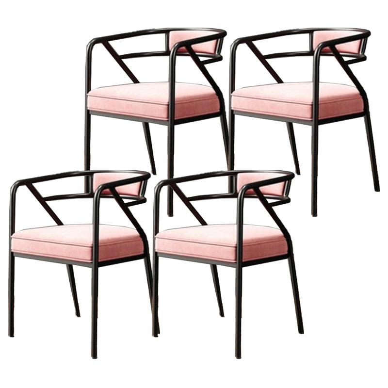 Glam Metal Arm Chair Open Back Dining Side Chair with Upholstered 21.6"x22.8"x29.5" Pink 4 Piece Set Clearhalo 'Dining Chairs' 'Dining Tables & Seating' 'dining_chair' 'furn' 'furn_dining_chair' 'Furniture' 'furniture_dining_chair' 'Kitchen & Dining Furniture' 4831970