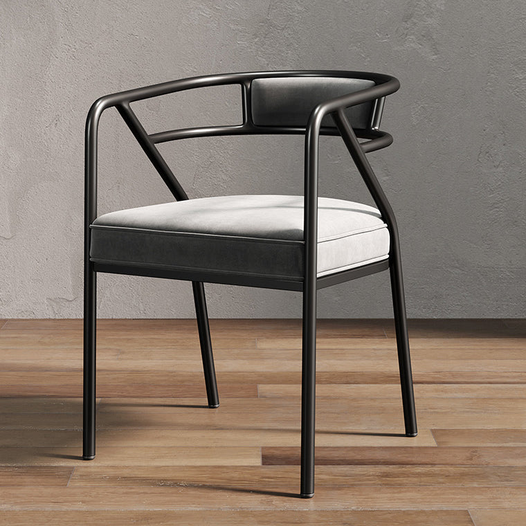 Glam Metal Arm Chair Open Back Dining Side Chair with Upholstered 21.6"x22.8"x29.5" Black-Gray 1 Piece Clearhalo 'Dining Chairs' 'Dining Tables & Seating' 'dining_chair' 'furn' 'furn_dining_chair' 'Furniture' 'furniture_dining_chair' 'Kitchen & Dining Furniture' 4831980
