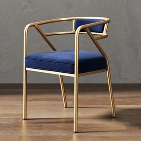 Glam Metal Arm Chair Open Back Dining Side Chair with Upholstered 21.6"x22.8"x29.5" Gold-Blue 1 Piece Clearhalo 'Dining Chairs' 'Dining Tables & Seating' 'dining_chair' 'furn' 'furn_dining_chair' 'Furniture' 'furniture_dining_chair' 'Kitchen & Dining Furniture' 4831983