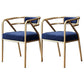 Glam Metal Arm Chair Open Back Dining Side Chair with Upholstered 21.6"x22.8"x29.5" Gold-Blue 2 Piece Set Clearhalo 'Dining Chairs' 'Dining Tables & Seating' 'dining_chair' 'furn' 'furn_dining_chair' 'Furniture' 'furniture_dining_chair' 'Kitchen & Dining Furniture' 4831984
