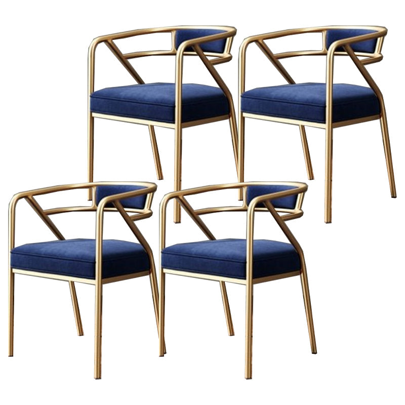 Glam Metal Arm Chair Open Back Dining Side Chair with Upholstered 21.6"x22.8"x29.5" Gold-Blue 4 Piece Set Clearhalo 'Dining Chairs' 'Dining Tables & Seating' 'dining_chair' 'furn' 'furn_dining_chair' 'Furniture' 'furniture_dining_chair' 'Kitchen & Dining Furniture' 4831985