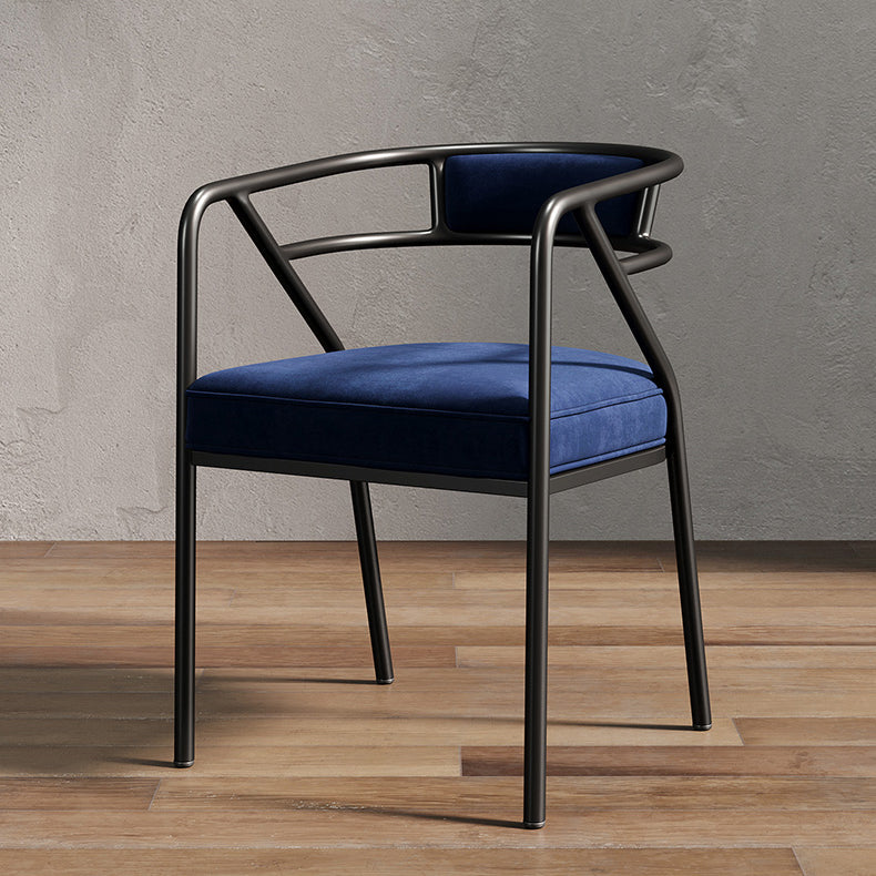 Glam Metal Arm Chair Open Back Dining Side Chair with Upholstered 21.6"x22.8"x29.5" Blue 1 Piece Clearhalo 'Dining Chairs' 'Dining Tables & Seating' 'dining_chair' 'furn' 'furn_dining_chair' 'Furniture' 'furniture_dining_chair' 'Kitchen & Dining Furniture' 4831986