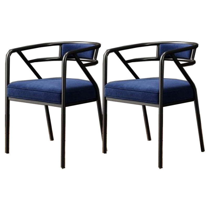 Glam Metal Arm Chair Open Back Dining Side Chair with Upholstered 21.6"x22.8"x29.5" Blue 2 Piece Set Clearhalo 'Dining Chairs' 'Dining Tables & Seating' 'dining_chair' 'furn' 'furn_dining_chair' 'Furniture' 'furniture_dining_chair' 'Kitchen & Dining Furniture' 4831987