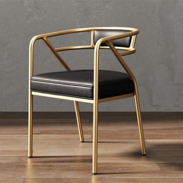 Glam Metal Arm Chair Open Back Dining Side Chair with Upholstered 21.6"x22.8"x29.5" Gold-Black 1 Piece Clearhalo 'Dining Chairs' 'Dining Tables & Seating' 'dining_chair' 'furn' 'furn_dining_chair' 'Furniture' 'furniture_dining_chair' 'Kitchen & Dining Furniture' 4831998