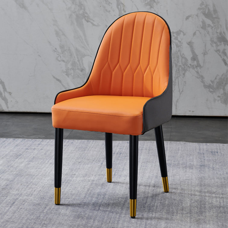 Glam Style Wood Chair Faux Leather Parsons Side Chair for Dining Room 20.8"x21.6"x35.4" Orange 1 Piece Clearhalo 'Dining Chairs' 'Dining Tables & Seating' 'dining_chair' 'furn' 'furn_dining_chair' 'Furniture' 'furniture_dining_chair' 'Kitchen & Dining Furniture' 4832022