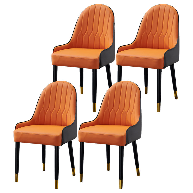 Glam Style Wood Chair Faux Leather Parsons Side Chair for Dining Room 20.8"x21.6"x35.4" Orange 4 Piece Set Clearhalo 'Dining Chairs' 'Dining Tables & Seating' 'dining_chair' 'furn' 'furn_dining_chair' 'Furniture' 'furniture_dining_chair' 'Kitchen & Dining Furniture' 4832026