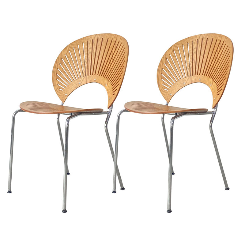 Contemporary Stainless Steel Legs Armless Dining Chairs Open Back Dining Side Chair Cherry Wood 2 Piece Set Clearhalo 'Dining Chairs' 'Dining Tables & Seating' 'dining_chair' 'furn' 'furn_dining_chair' 'Furniture' 'furniture_dining_chair' 'Kitchen & Dining Furniture' 4832030