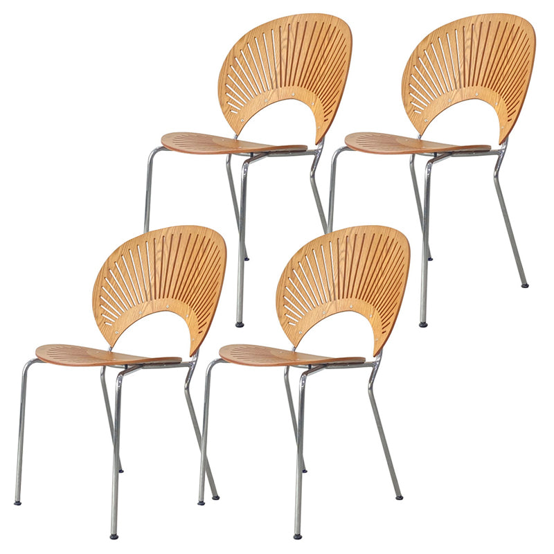 Contemporary Stainless Steel Legs Armless Dining Chairs Open Back Dining Side Chair Cherry Wood 4 Piece Set Clearhalo 'Dining Chairs' 'Dining Tables & Seating' 'dining_chair' 'furn' 'furn_dining_chair' 'Furniture' 'furniture_dining_chair' 'Kitchen & Dining Furniture' 4832031