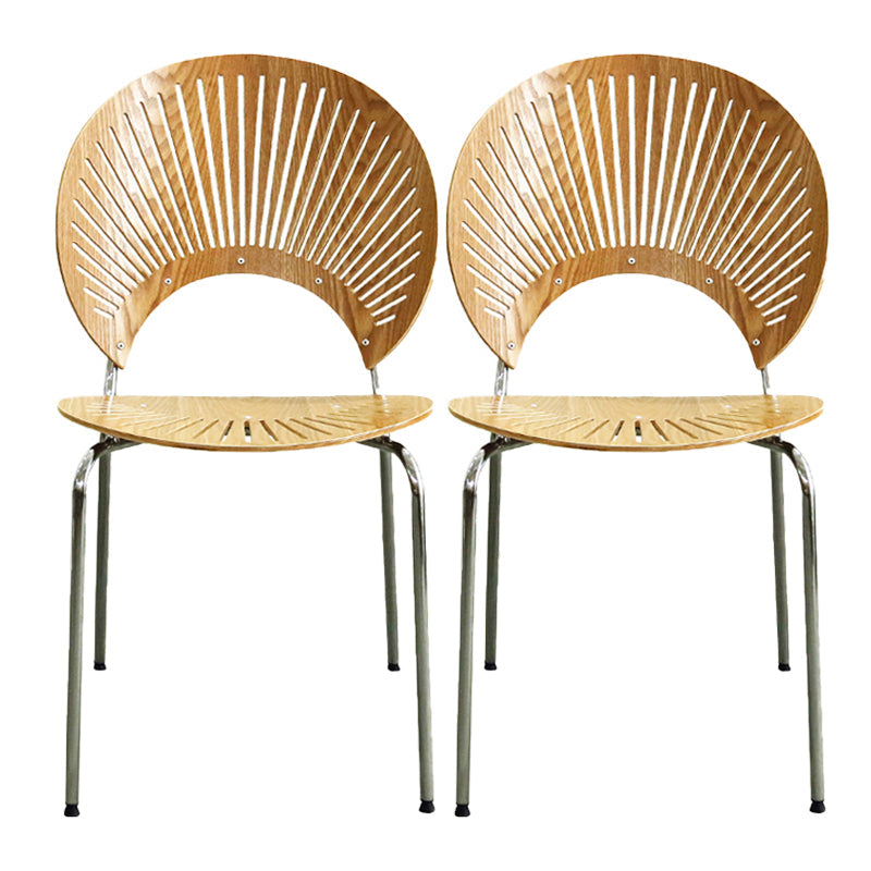 Contemporary Stainless Steel Legs Armless Dining Chairs Open Back Dining Side Chair Wood 2 Piece Set Clearhalo 'Dining Chairs' 'Dining Tables & Seating' 'dining_chair' 'furn' 'furn_dining_chair' 'Furniture' 'furniture_dining_chair' 'Kitchen & Dining Furniture' 4832035