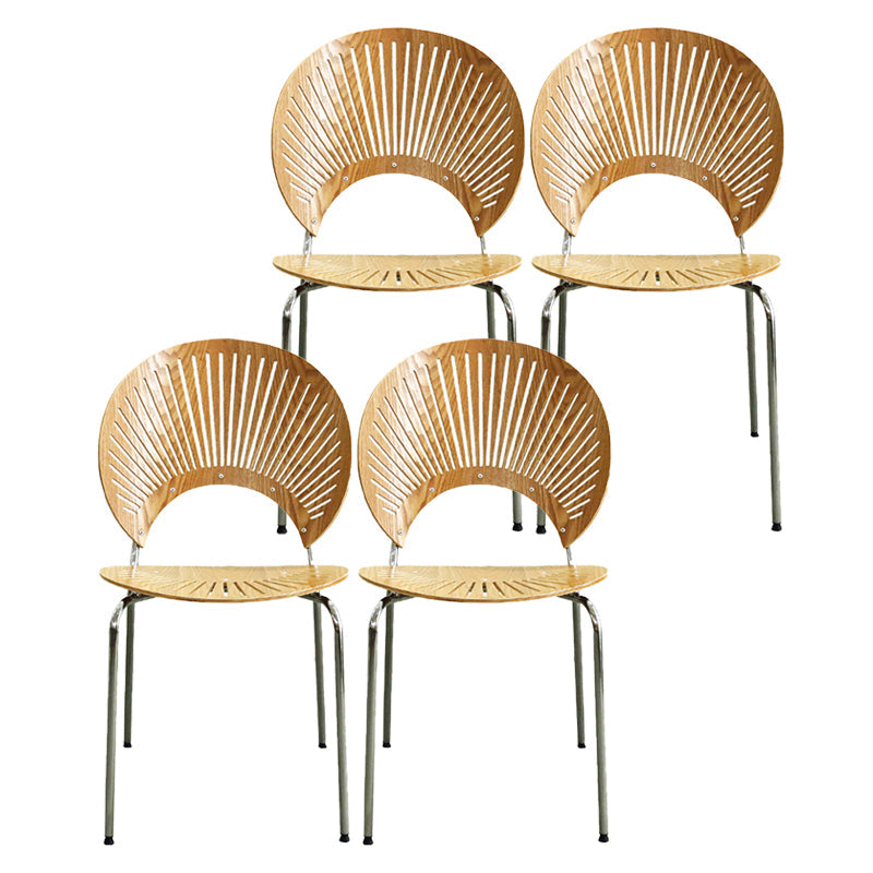 Contemporary Stainless Steel Legs Armless Dining Chairs Open Back Dining Side Chair Wood 4 Piece Set Clearhalo 'Dining Chairs' 'Dining Tables & Seating' 'dining_chair' 'furn' 'furn_dining_chair' 'Furniture' 'furniture_dining_chair' 'Kitchen & Dining Furniture' 4832038