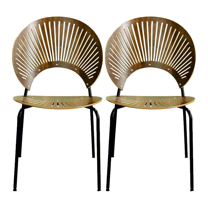 Contemporary Stainless Steel Legs Armless Dining Chairs Open Back Dining Side Chair Walnut 2 Piece Set Clearhalo 'Dining Chairs' 'Dining Tables & Seating' 'dining_chair' 'furn' 'furn_dining_chair' 'Furniture' 'furniture_dining_chair' 'Kitchen & Dining Furniture' 4832040