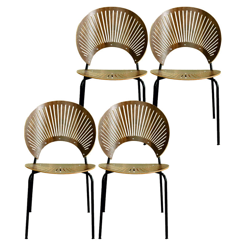 Contemporary Stainless Steel Legs Armless Dining Chairs Open Back Dining Side Chair Walnut 4 Piece Set Clearhalo 'Dining Chairs' 'Dining Tables & Seating' 'dining_chair' 'furn' 'furn_dining_chair' 'Furniture' 'furniture_dining_chair' 'Kitchen & Dining Furniture' 4832041