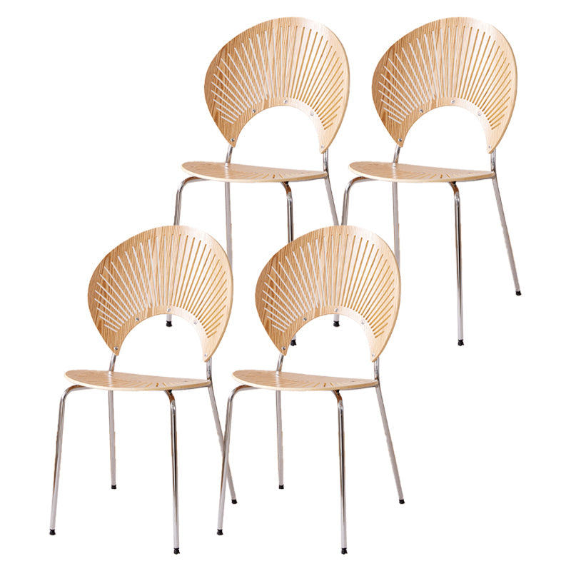 Metal Kitchen and Dining Room Chair Open Back Dining Side Black and Silver Chair Wood 4 Piece Set Silver Clearhalo 'Dining Chairs' 'Dining Tables & Seating' 'dining_chair' 'furn' 'furn_dining_chair' 'Furniture' 'furniture_dining_chair' 'Kitchen & Dining Furniture' 4832086