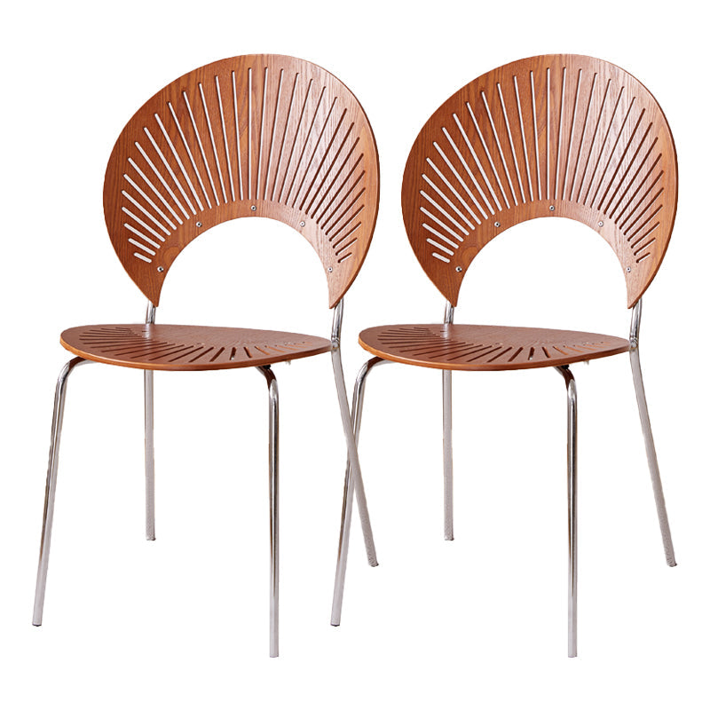 Metal Kitchen and Dining Room Chair Open Back Dining Side Black and Silver Chair Walnut 2 Piece Set Silver Clearhalo 'Dining Chairs' 'Dining Tables & Seating' 'dining_chair' 'furn' 'furn_dining_chair' 'Furniture' 'furniture_dining_chair' 'Kitchen & Dining Furniture' 4832107