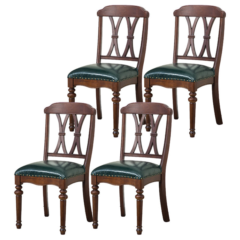 Glam Wood Dining Chair Cross Back Folding Chair for Dining Room in Brown Green 4 Piece Set Clearhalo 'Dining Chairs' 'Dining Tables & Seating' 'dining_chair' 'furn' 'furn_dining_chair' 'Furniture' 'furniture_dining_chair' 'Kitchen & Dining Furniture' 4832131