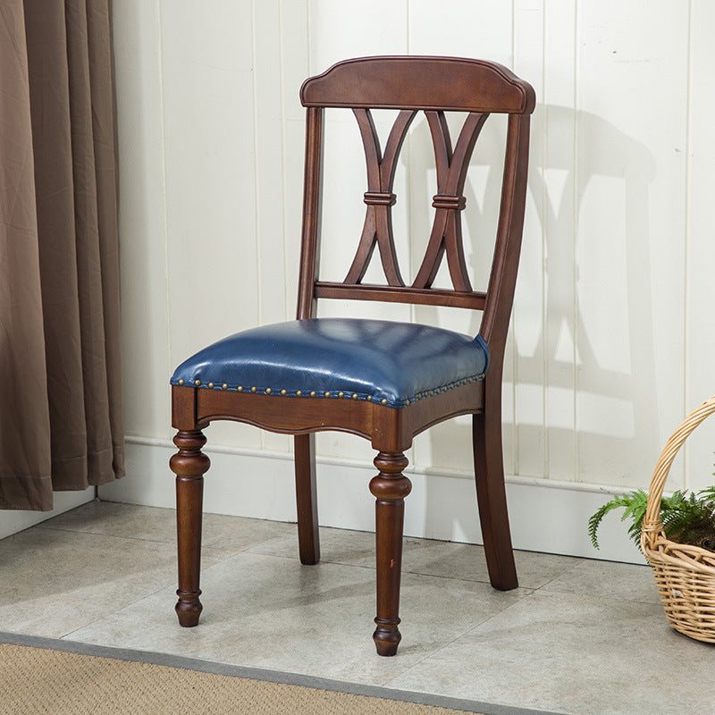 Glam Wood Dining Chair Cross Back Folding Chair for Dining Room in Brown Blue 1 Piece Clearhalo 'Dining Chairs' 'Dining Tables & Seating' 'dining_chair' 'furn' 'furn_dining_chair' 'Furniture' 'furniture_dining_chair' 'Kitchen & Dining Furniture' 4832132