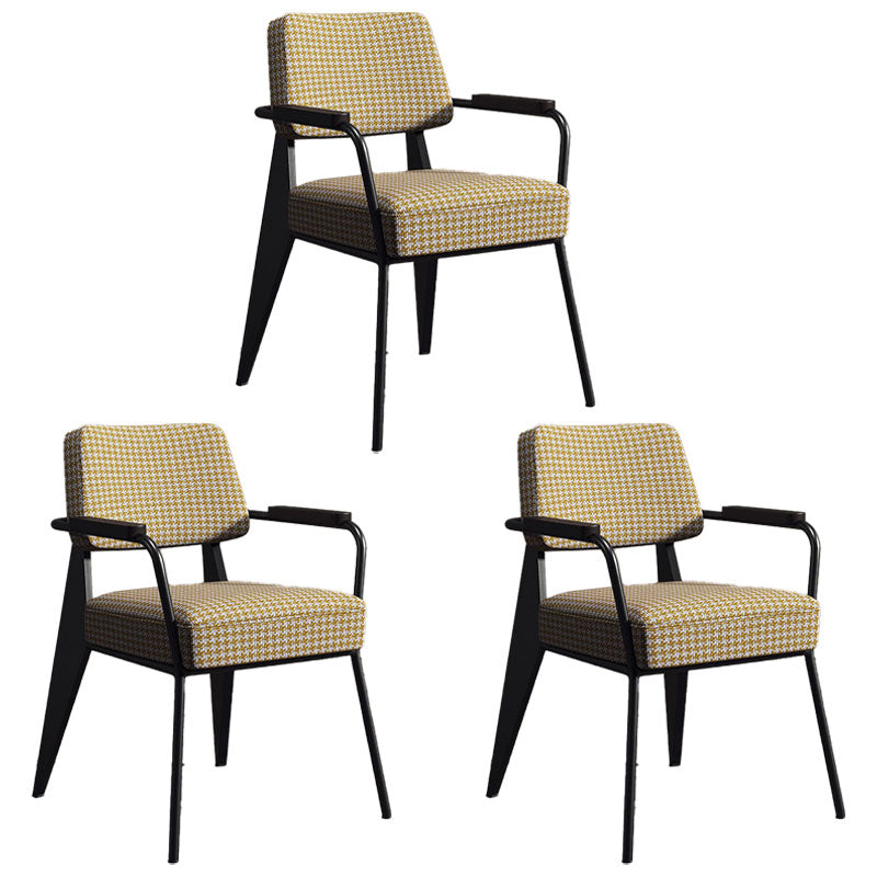 Glam Style Metal Arm Chair Open Back Dining Side Chair with Upholstered (Set of 3) Yellow White Black 3 Piece Set Clearhalo 'Dining Chairs' 'Dining Tables & Seating' 'dining_chair' 'Furniture' 'furniture_dining_chair' 'Kitchen & Dining Furniture' 4832231