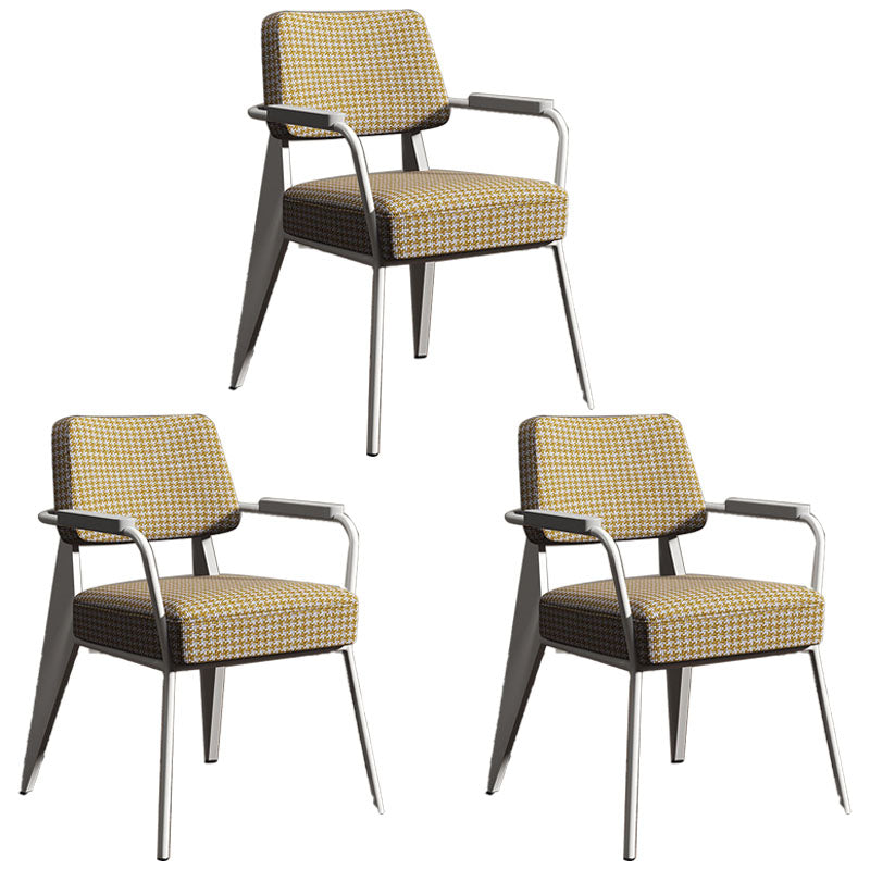 Glam Style Metal Arm Chair Open Back Dining Side Chair with Upholstered (Set of 3) Yellow White White 3 Piece Set Clearhalo 'Dining Chairs' 'Dining Tables & Seating' 'dining_chair' 'Furniture' 'furniture_dining_chair' 'Kitchen & Dining Furniture' 4832232