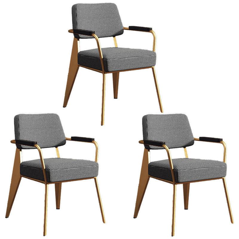 Glam Style Metal Arm Chair Open Back Dining Side Chair with Upholstered (Set of 3) White-Black Brass Gold 3 Piece Set Clearhalo 'Dining Chairs' 'Dining Tables & Seating' 'dining_chair' 'Furniture' 'furniture_dining_chair' 'Kitchen & Dining Furniture' 4832234