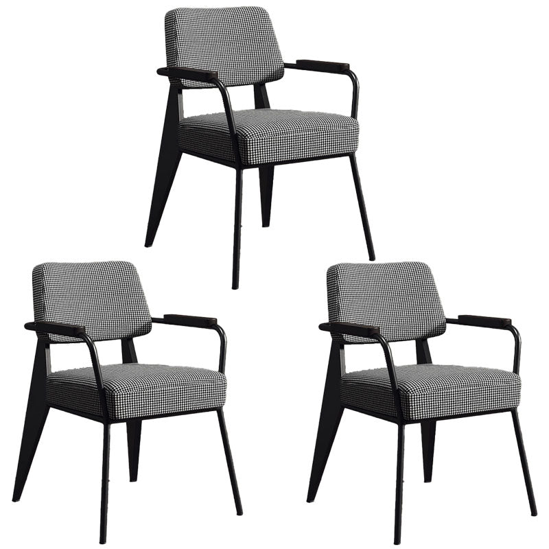 Glam Style Metal Arm Chair Open Back Dining Side Chair with Upholstered (Set of 3) White-Black Black 3 Piece Set Clearhalo 'Dining Chairs' 'Dining Tables & Seating' 'dining_chair' 'Furniture' 'furniture_dining_chair' 'Kitchen & Dining Furniture' 4832236