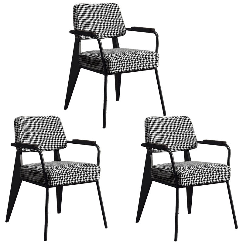 Glam Style Metal Arm Chair Open Back Dining Side Chair with Upholstered (Set of 3) Black White Black 3 Piece Set Clearhalo 'Dining Chairs' 'Dining Tables & Seating' 'dining_chair' 'Furniture' 'furniture_dining_chair' 'Kitchen & Dining Furniture' 4832238