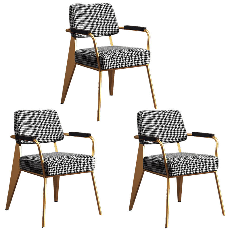 Glam Style Metal Arm Chair Open Back Dining Side Chair with Upholstered (Set of 3) Black White Brass Gold 3 Piece Set Clearhalo 'Dining Chairs' 'Dining Tables & Seating' 'dining_chair' 'Furniture' 'furniture_dining_chair' 'Kitchen & Dining Furniture' 4832240