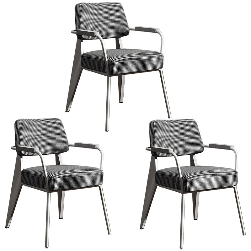 Glam Style Metal Arm Chair Open Back Dining Side Chair with Upholstered (Set of 3) White-Black White 3 Piece Set Clearhalo 'Dining Chairs' 'Dining Tables & Seating' 'dining_chair' 'Furniture' 'furniture_dining_chair' 'Kitchen & Dining Furniture' 4832243