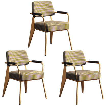 Glam Style Metal Arm Chair Open Back Dining Side Chair with Upholstered (Set of 3) Yellow White Brass Gold 3 Piece Set Clearhalo 'Dining Chairs' 'Dining Tables & Seating' 'dining_chair' 'Furniture' 'furniture_dining_chair' 'Kitchen & Dining Furniture' 4832245