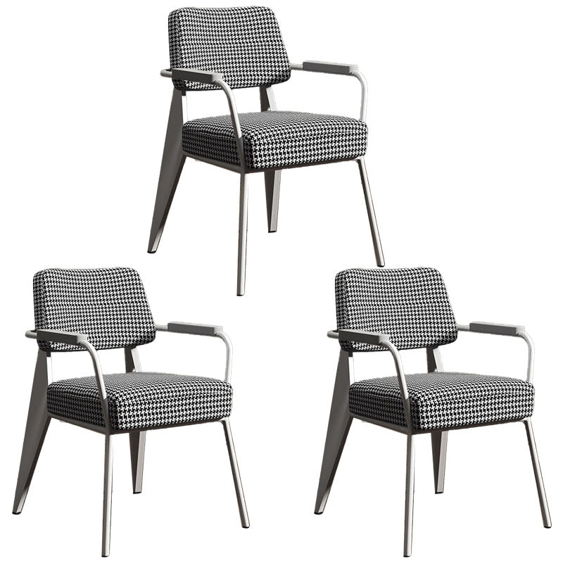 Glam Style Metal Arm Chair Open Back Dining Side Chair with Upholstered (Set of 3) Black White White 3 Piece Set Clearhalo 'Dining Chairs' 'Dining Tables & Seating' 'dining_chair' 'Furniture' 'furniture_dining_chair' 'Kitchen & Dining Furniture' 4832246