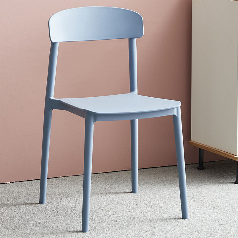 Modern Stackable Plastic Chair Open Back Dining Side Chair for Dining Room Blue 1 Piece Clearhalo 'Dining Chairs' 'Dining Tables & Seating' 'dining_chair' 'furn' 'furn_dining_chair' 'Furniture' 'furniture_dining_chair' 'Kitchen & Dining Furniture' 4832262