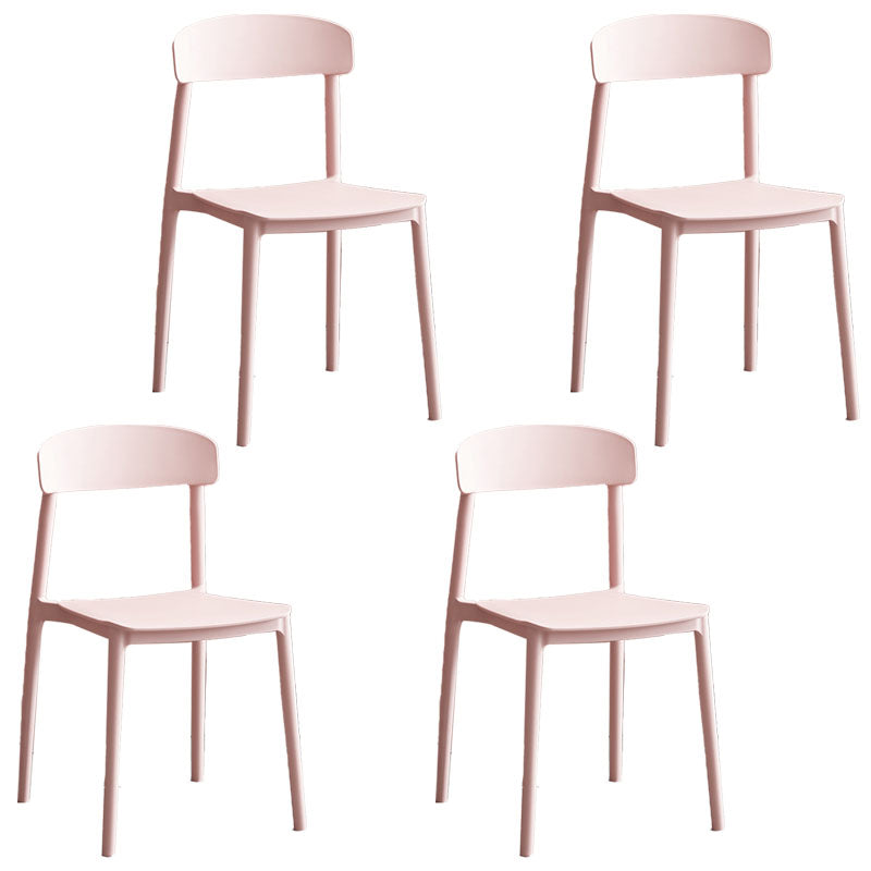 Modern Stackable Plastic Chair Open Back Dining Side Chair for Dining Room Pink 4 Piece Set Clearhalo 'Dining Chairs' 'Dining Tables & Seating' 'dining_chair' 'furn' 'furn_dining_chair' 'Furniture' 'furniture_dining_chair' 'Kitchen & Dining Furniture' 4832280
