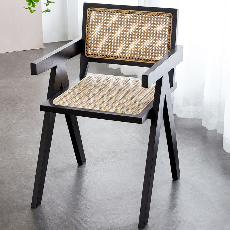 Modern Solid Wood Home Dining Arm Chair Open Back Dining Side Chair Textured Black 1 Piece Clearhalo 'Dining Chairs' 'Dining Tables & Seating' 'dining_chair' 'furn' 'furn_dining_chair' 'Furniture' 'furniture_dining_chair' 'Kitchen & Dining Furniture' 4832301