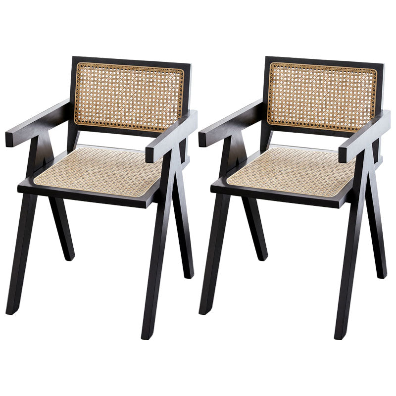 Modern Solid Wood Home Dining Arm Chair Open Back Dining Side Chair Textured Black 2 Piece Set Clearhalo 'Dining Chairs' 'Dining Tables & Seating' 'dining_chair' 'furn' 'furn_dining_chair' 'Furniture' 'furniture_dining_chair' 'Kitchen & Dining Furniture' 4832302