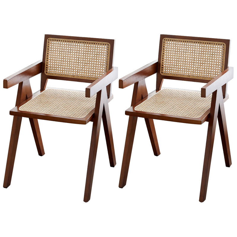 Modern Solid Wood Home Dining Arm Chair Open Back Dining Side Chair Dark Brown 2 Piece Set Clearhalo 'Dining Chairs' 'Dining Tables & Seating' 'dining_chair' 'furn' 'furn_dining_chair' 'Furniture' 'furniture_dining_chair' 'Kitchen & Dining Furniture' 4832320