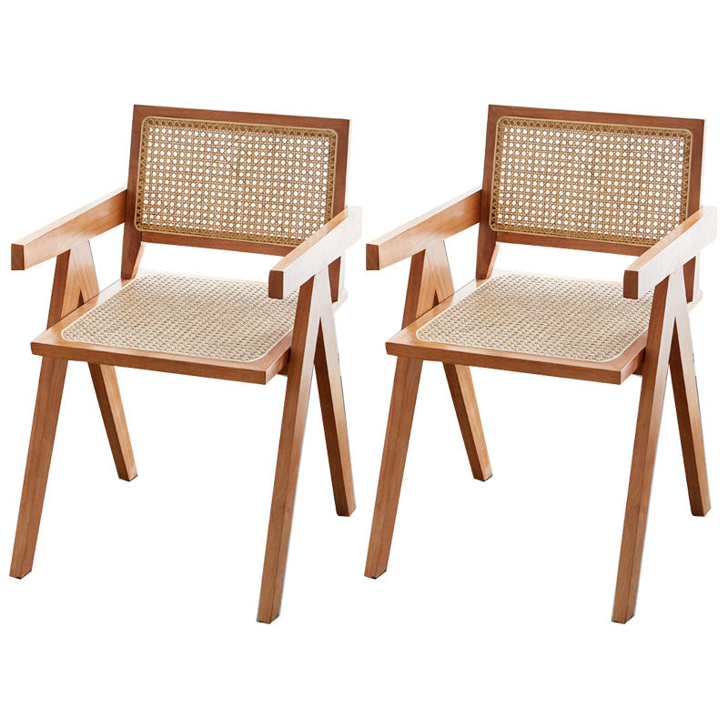 Modern Solid Wood Home Dining Arm Chair Open Back Dining Side Chair Brown 2 Piece Set Clearhalo 'Dining Chairs' 'Dining Tables & Seating' 'dining_chair' 'furn' 'furn_dining_chair' 'Furniture' 'furniture_dining_chair' 'Kitchen & Dining Furniture' 4832325