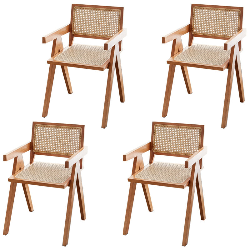Modern Solid Wood Home Dining Arm Chair Open Back Dining Side Chair Brown 4 Piece Set Clearhalo 'Dining Chairs' 'Dining Tables & Seating' 'dining_chair' 'furn' 'furn_dining_chair' 'Furniture' 'furniture_dining_chair' 'Kitchen & Dining Furniture' 4832326