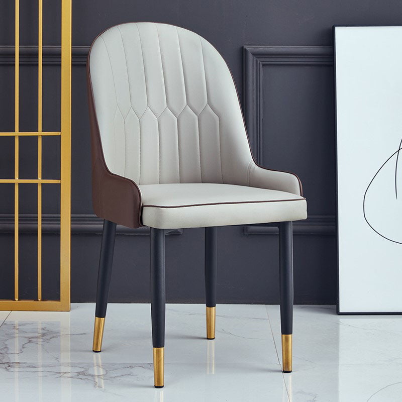 Modern Style Metal Armless Chair Faux Leather Side Chair for Dining Room Gray-Brown 1 Piece Clearhalo 'Dining Chairs' 'Dining Tables & Seating' 'dining_chair' 'furn' 'furn_dining_chair' 'Furniture' 'furniture_dining_chair' 'Kitchen & Dining Furniture' 4832353