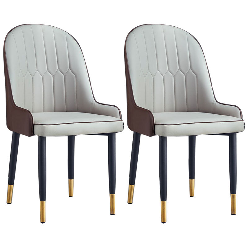 Modern Style Metal Armless Chair Faux Leather Side Chair for Dining Room Gray-Brown 2 Piece Set Clearhalo 'Dining Chairs' 'Dining Tables & Seating' 'dining_chair' 'furn' 'furn_dining_chair' 'Furniture' 'furniture_dining_chair' 'Kitchen & Dining Furniture' 4832354