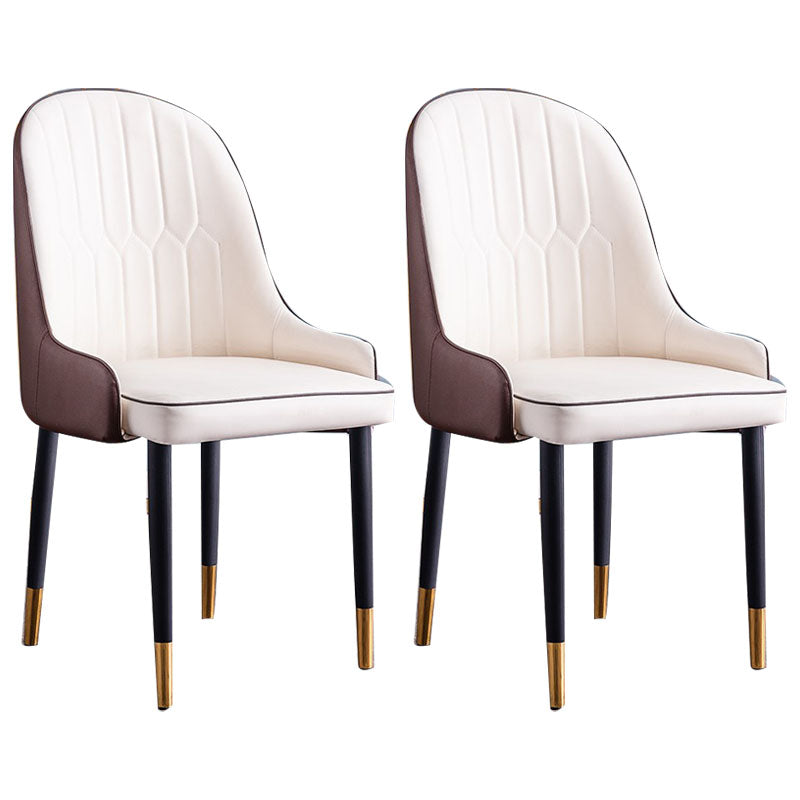 Modern Style Metal Armless Chair Faux Leather Side Chair for Dining Room White-Brown 2 Piece Set Clearhalo 'Dining Chairs' 'Dining Tables & Seating' 'dining_chair' 'furn' 'furn_dining_chair' 'Furniture' 'furniture_dining_chair' 'Kitchen & Dining Furniture' 4832361