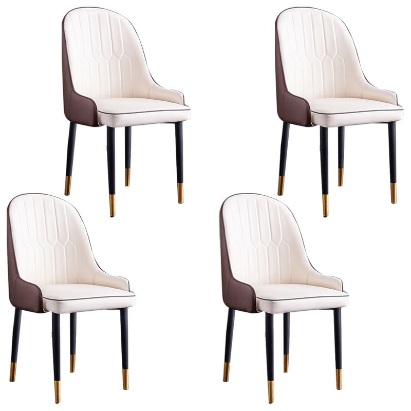 Modern Style Metal Armless Chair Faux Leather Side Chair for Dining Room White-Brown 4 Piece Set Clearhalo 'Dining Chairs' 'Dining Tables & Seating' 'dining_chair' 'furn' 'furn_dining_chair' 'Furniture' 'furniture_dining_chair' 'Kitchen & Dining Furniture' 4832362